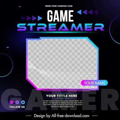 game streaming social post template modern contrast geometry elegance