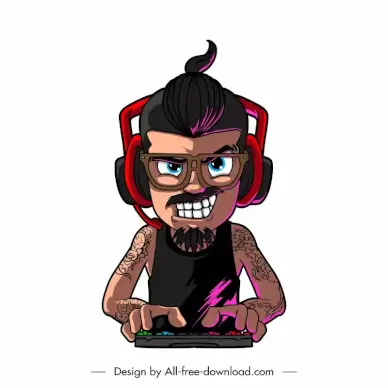games addict icon funny cartoon character sketch