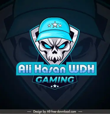 gaming logo template frightening skull sketch blurred symmetric decor