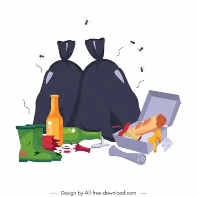 garbage design elements dirty discarded objects sketch