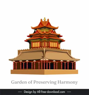 garden of preserving harmony chinese architecture icon 3d classical design 