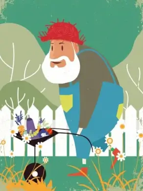 garden work painting man wheelbarrow agriculture products icons