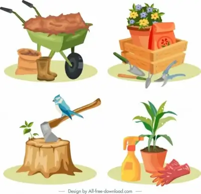 gardening design elements colorful icons decor