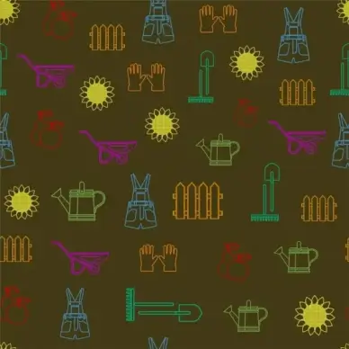 gardening icon design elements repeating colored silhouette decoration