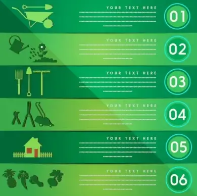 gardening infographic design green horizontal style tooling symbols