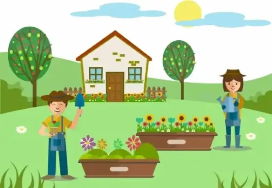 gardening theme design human tools outdoor activities decoration
