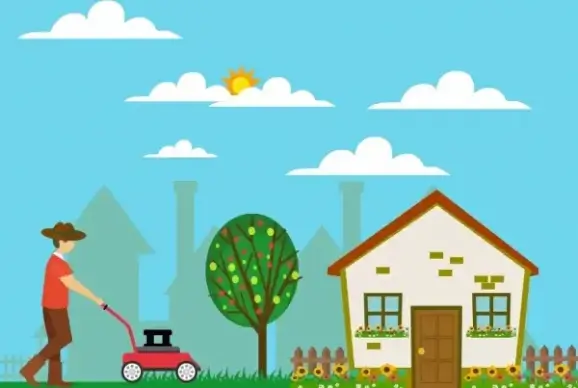 gardening work background man cutting grass icon