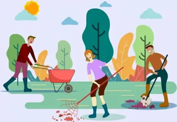 gardening work background working people icons cartoon design