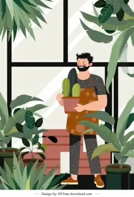 gardening work painting colored cartoon character sketch