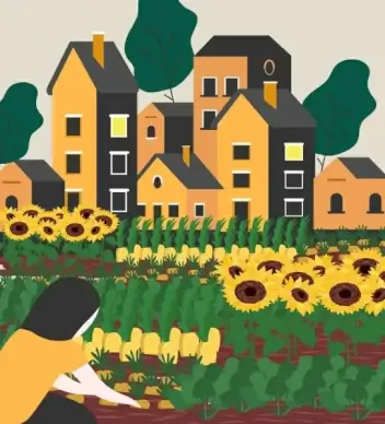 gardening work painting girl flowers icons classical design