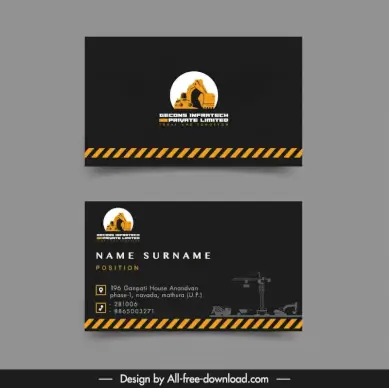 gecons infratech private limited business card template isolated excavator machine sketch