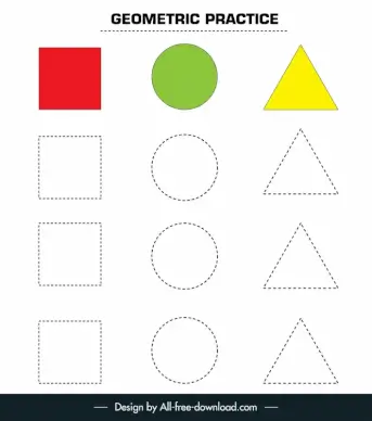 geometric tracing  for preschool kid template colorful shapes outline 