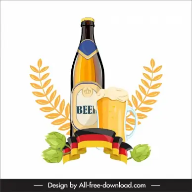 german beer advertising elements bottle glass flag hoop wheat decor