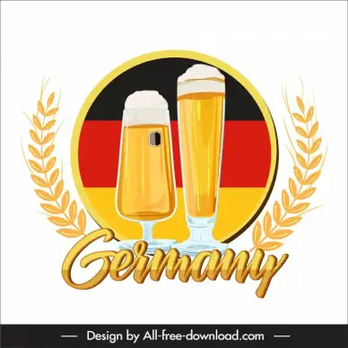 german beer advertising template circle glasses wheat sketch retro design 