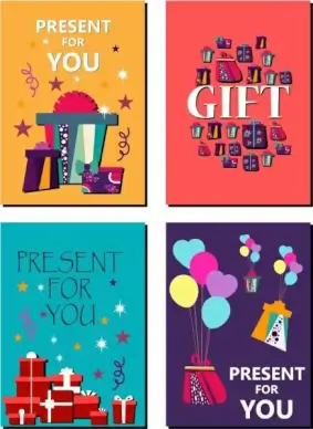gift card background sets colorful symbols text ornament