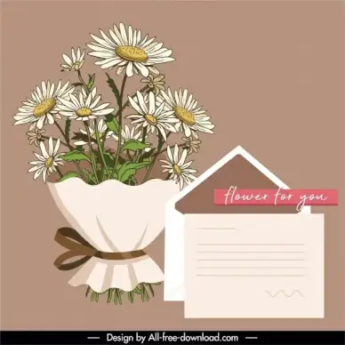 gift card design elements floral bouquet envelope sketch