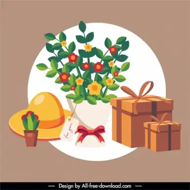 gift design elements bouquet present box sketch