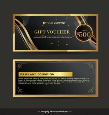 gift voucher template luxury shiny dark curves confetti