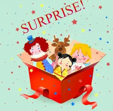 gifts box background doll icons colored 3d design