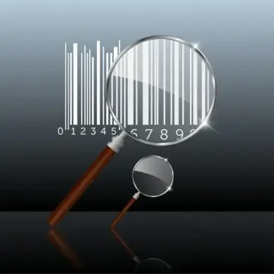 glass magnifier sets bar codes shiny metallic icons