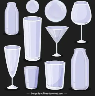 glass objects icons shiny modern 3d sketch