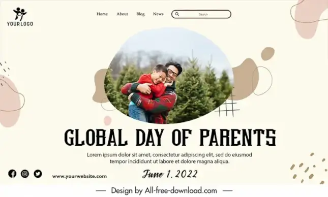 global day of parents templates landing page banner template dynamic realistic joyful father son sketch