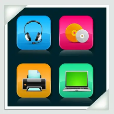 glossy media icons set