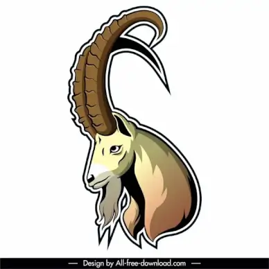 goat head logotype colored flat paper cut sketch