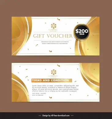 gold voucher template luxury curves confetti