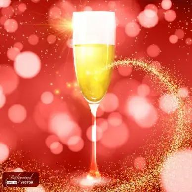 golden champagne cup on red light background