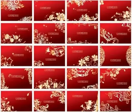 Golden Floral Business Cards Vector Set