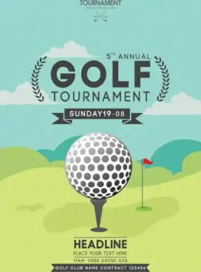 golf tournament banner ball icon colored course background
