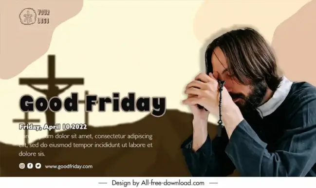 good friday banner template praying man holy cross sketch realistic silhouette decor