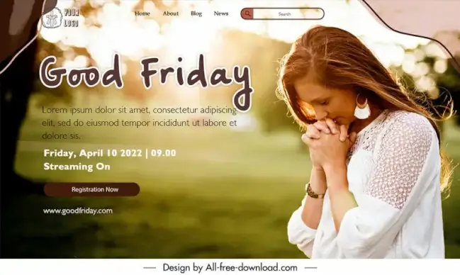 good friday landing page templates realistic praying woman sketch