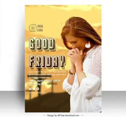 good friday poster template praying lady sketch realistic design