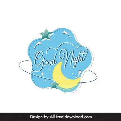 good night label template calligraphy moon stars decor