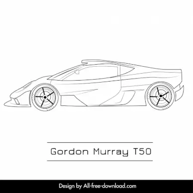gordon murray t50 car model icon flat black white handdrawn side view sketch
