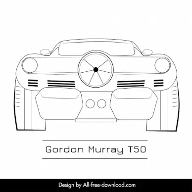gordon murray t50 car model icon flat black white symmetric handdrawn back view outline