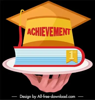 graduation achievement icon 3d hat book hand sketch