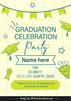 graduation invitation card template dynamic flat handdrawn