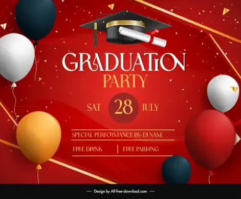   graduation party backdrop template elegant modern balloon confetti