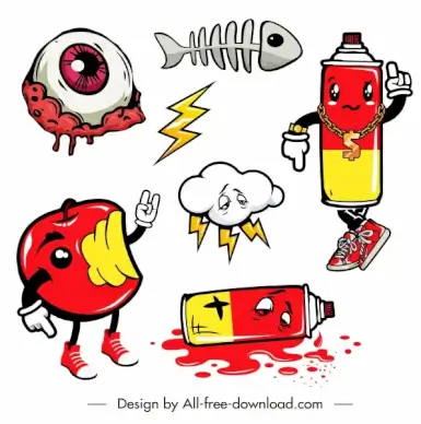 graffiti icons colorful handdrawn symbols sketch