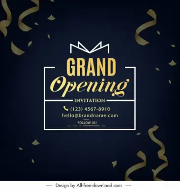 grand opening card template dark elegant confetti decor