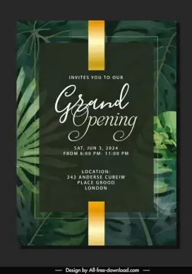 grand opening invitation card template flat elegant classic leaves 