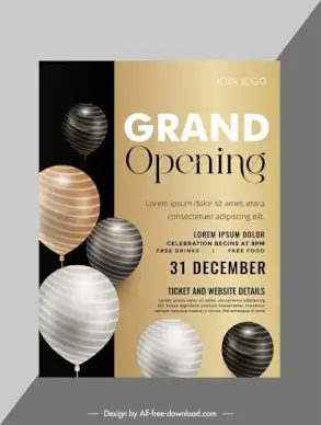 grand opening poster template elegant balloon contrast