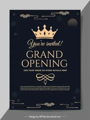 grand opening poster template elegant dark crown