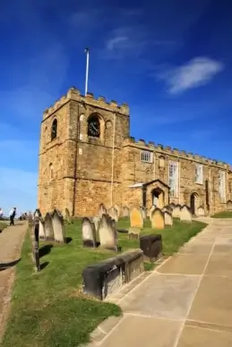 gravestones and church