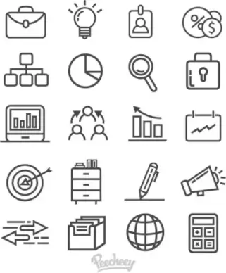 gray business icons on white background