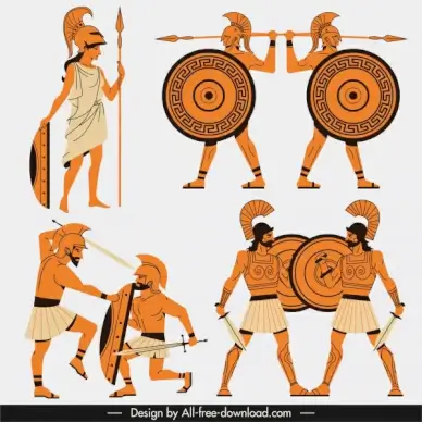 greek warrior icons classical cartoon character sketch