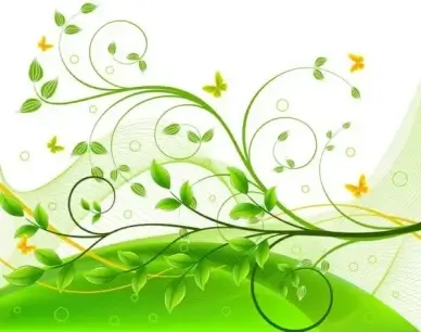 nature background green trees butterflies icons curves decor